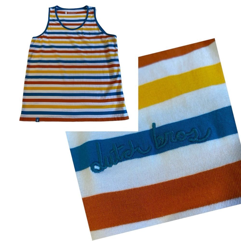Dutch Bros Brothers Striped Embroidered Retro Cotton Tank Top Unisex Sz M